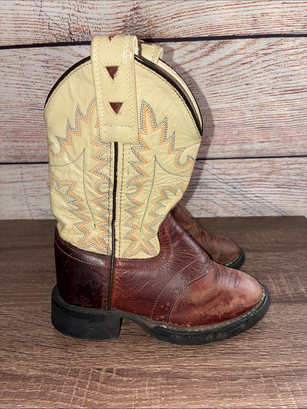 Two-Tone Western Cowboy Boots - Brown & Cream